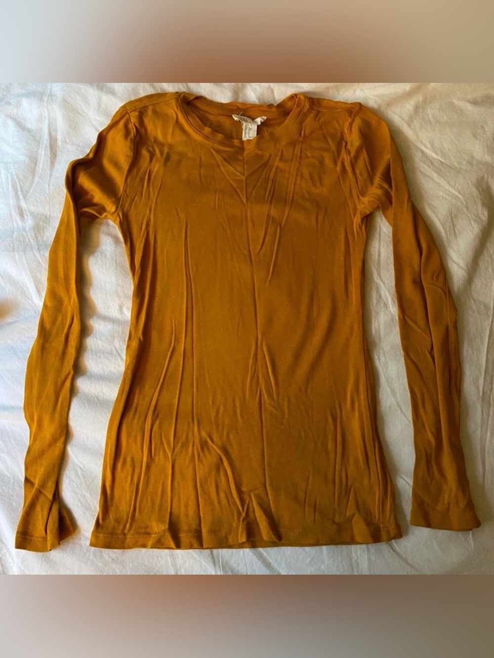 Forever 21 Golden Yellow Orange Long Sleeve Cotton Crew Neck Top - Small